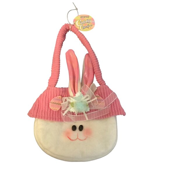 Vtg Cuddly Cousins Plush Easter Bunny Handbag Purse Pink Ears & Bow For Kids NEW - Picture 1 of 7